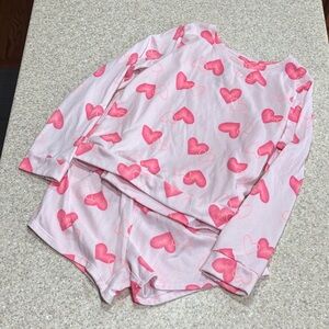 SO pajamas size large 10/12 pink with hearts shorts and long sleeve